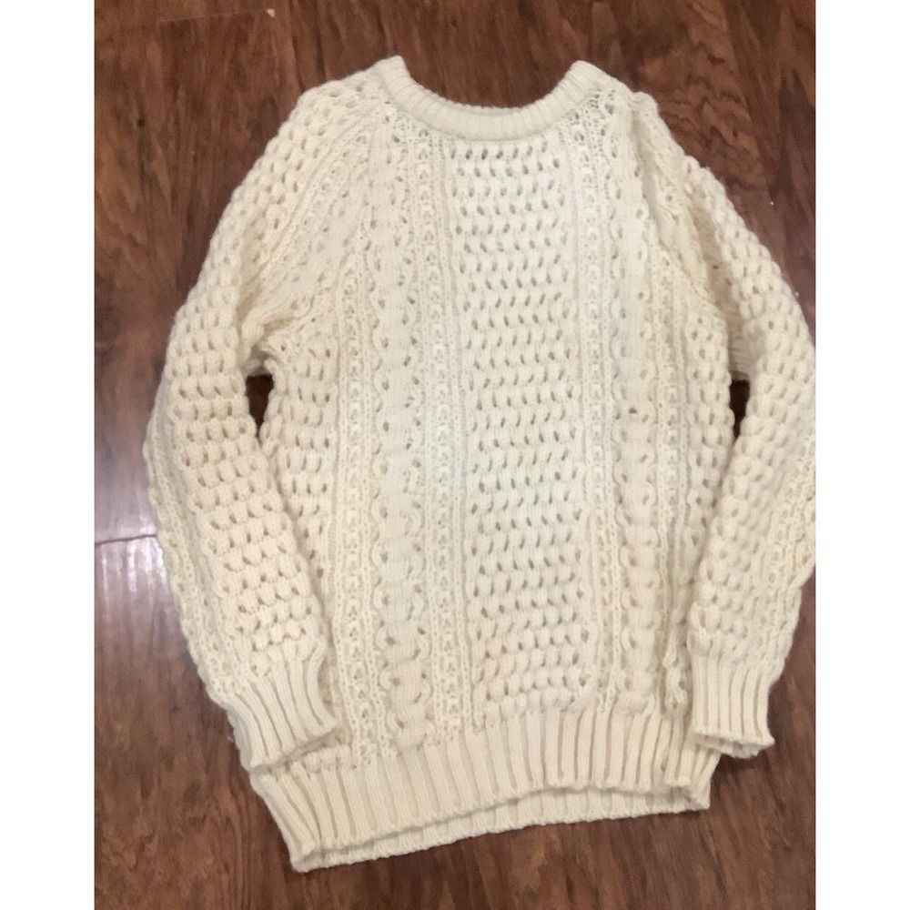Cornel Sweater Beige Pullover Cable Knit 100% Wool Long Sleeve